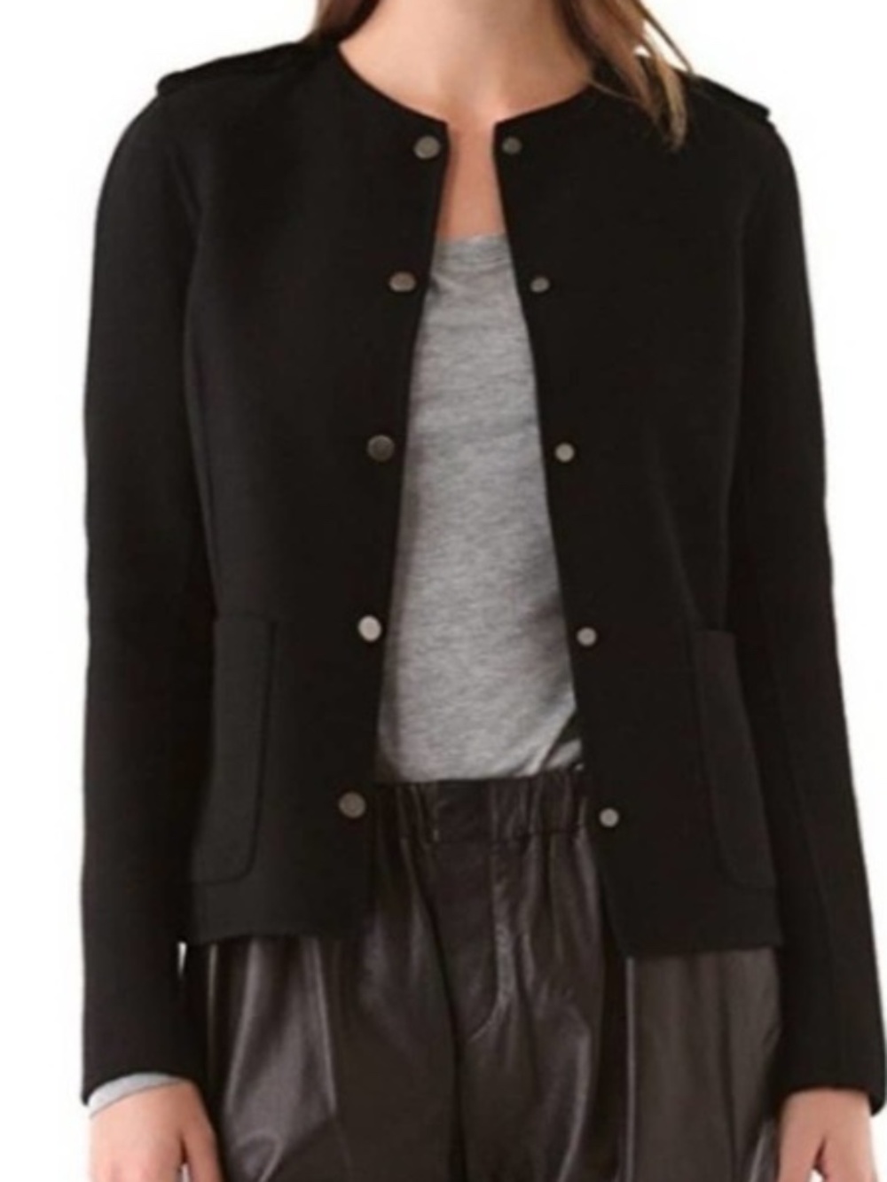 VINCE Boucle Snap Front Tab Wool Military Jacket - size 6